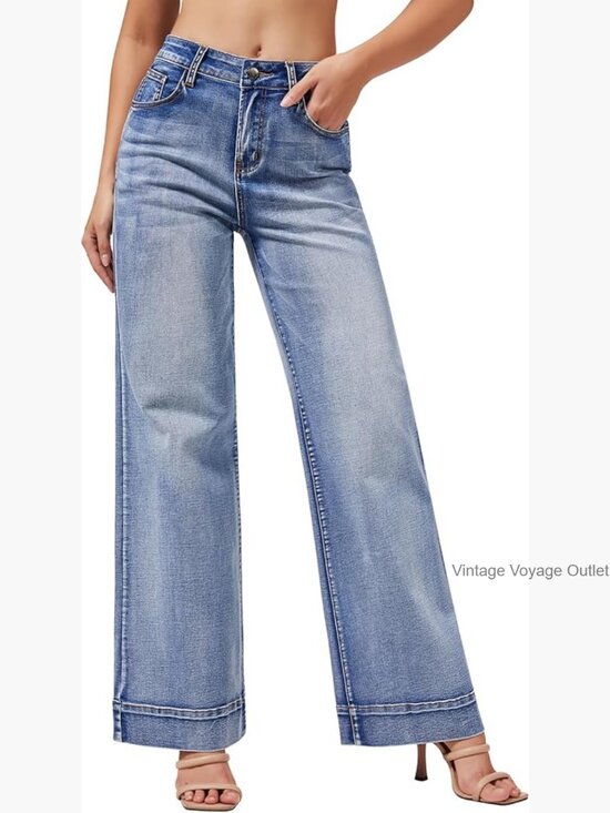 Denim - High Waisted Wide Leg Jeans Casual Stretchy Baggy Loose Long Trouser
